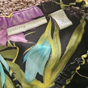 Valerie Stevens Black Pajama Bottoms with Colorful Floral Design